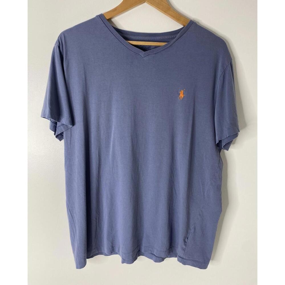 Polo Ralph Lauren Crew Neck T-Shirt Men's L Blue 100% Cotton V Neck